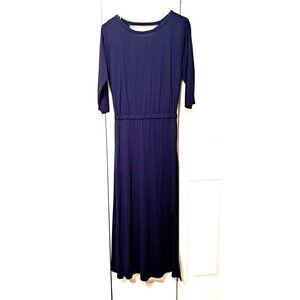 Soft Surroundings Sloane Petite XS Navy 3/4 Sleeve Open Back Long Dress Slits